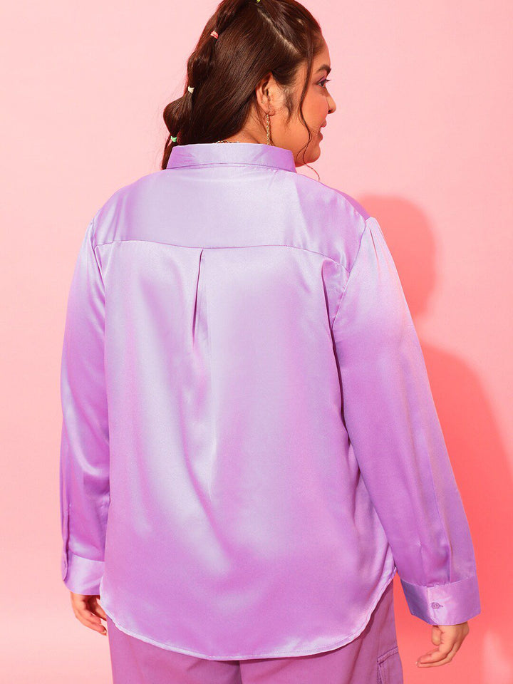 CURVY STREET Plus Size Lavender Classic Satin Casual Shirt