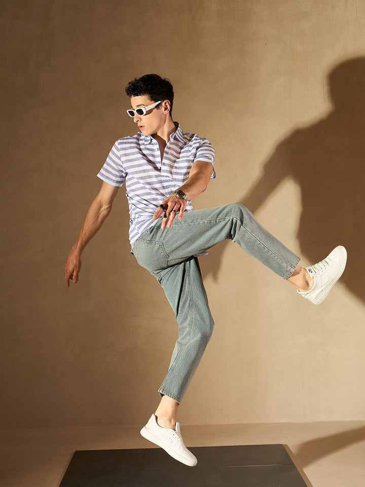 DENNISON Horizontal Striped Spread Collar Pure Cotton Smart Casual Shirt