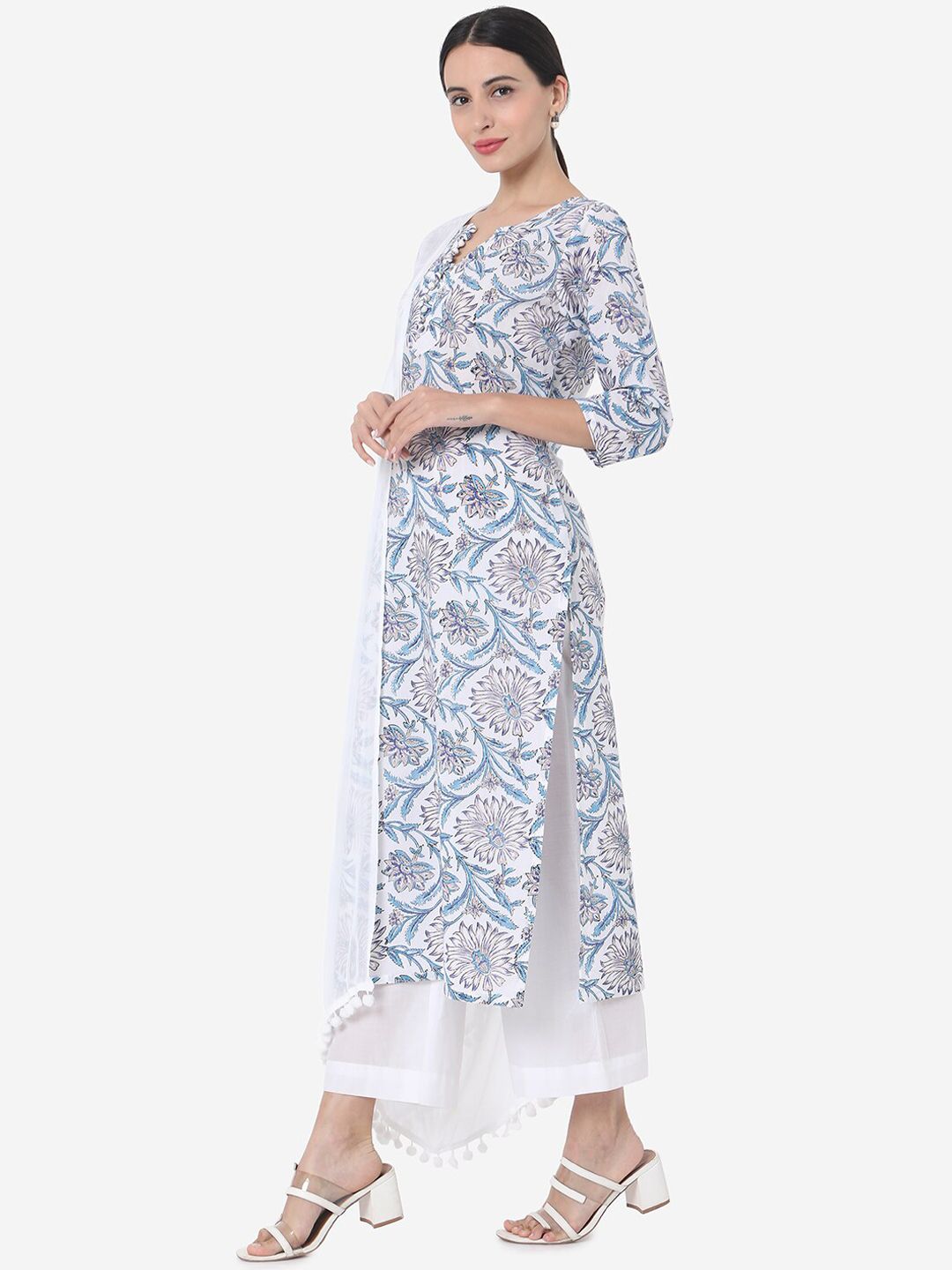 KALINI Women Floral Printed Regular Kurta with Trousers & With Dupatta