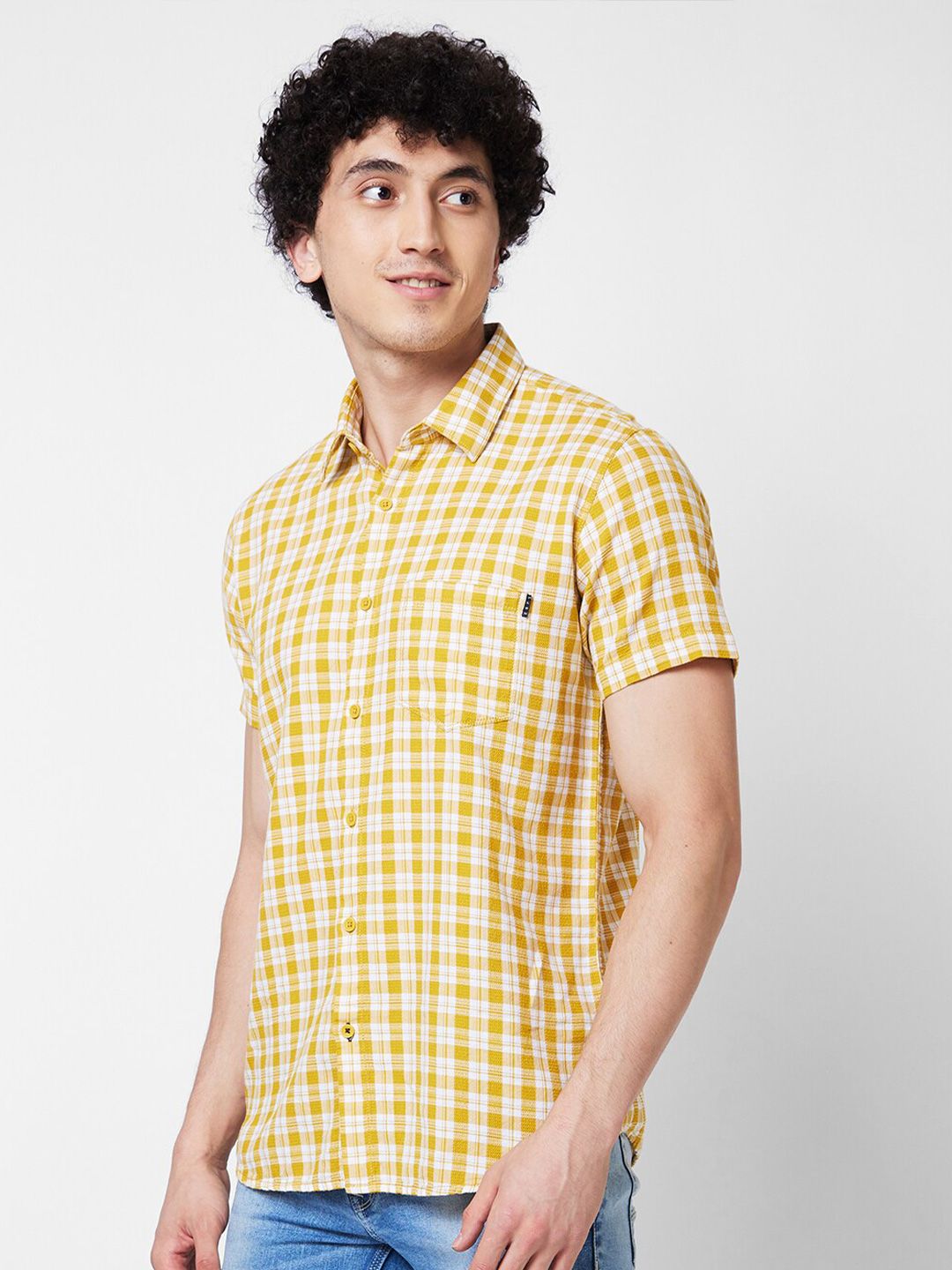 SPYKAR Gingham Checked Cotton Opaque Casual Shirt