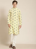 SOJANYA Lelaki Kuning & Hitam Pure Cotton Self Design Kurta