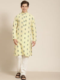 SOJANYA Lelaki Kuning & Hitam Pure Cotton Self Design Kurta