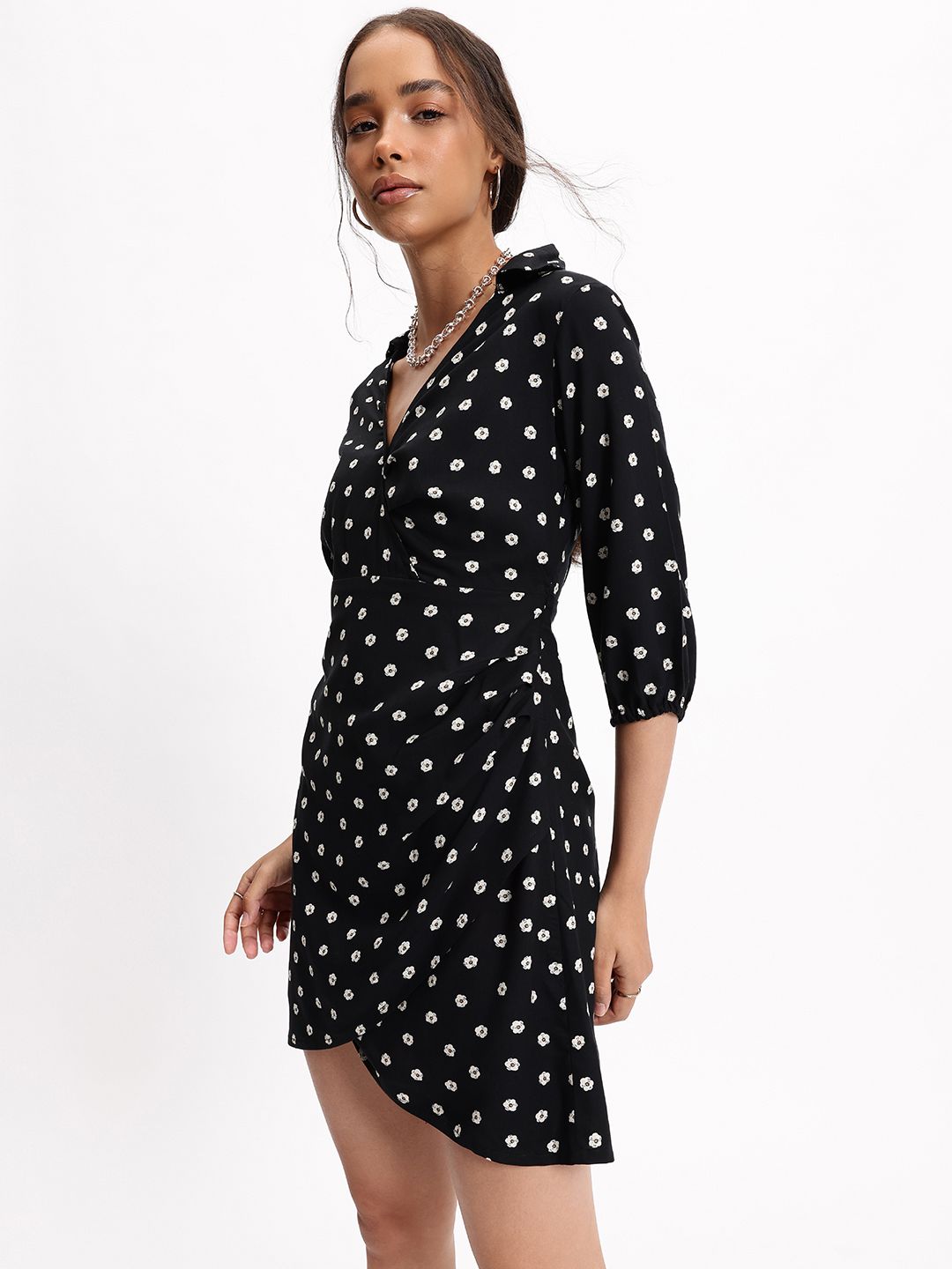DressBerry Dainty Floral Monochrome Mania Wrap Dress