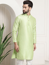 SOJANYA Men Green & Golden Striped Straight Kurta