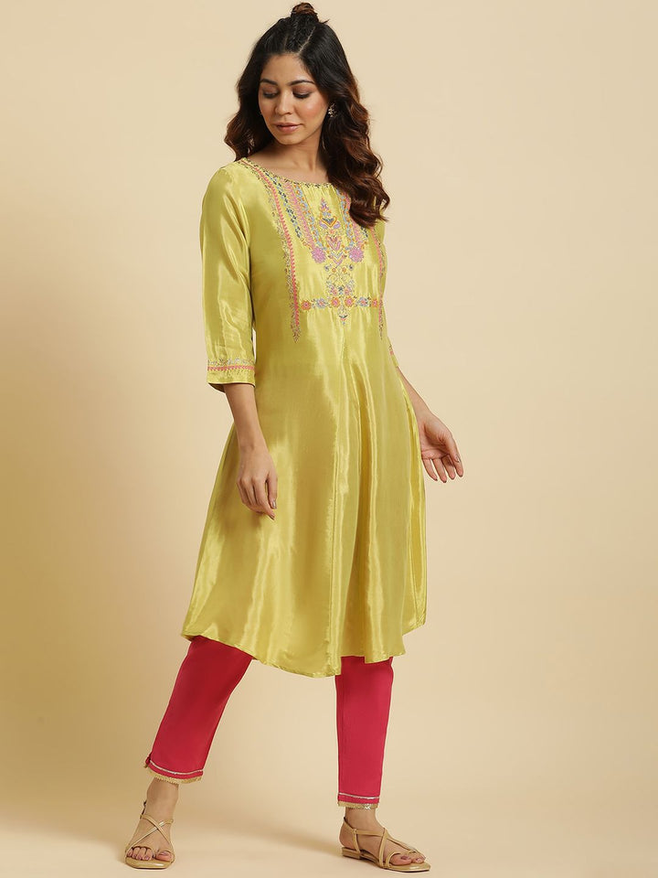 W Ethnic Motifs Embroidered Sequinned A Line Kurta