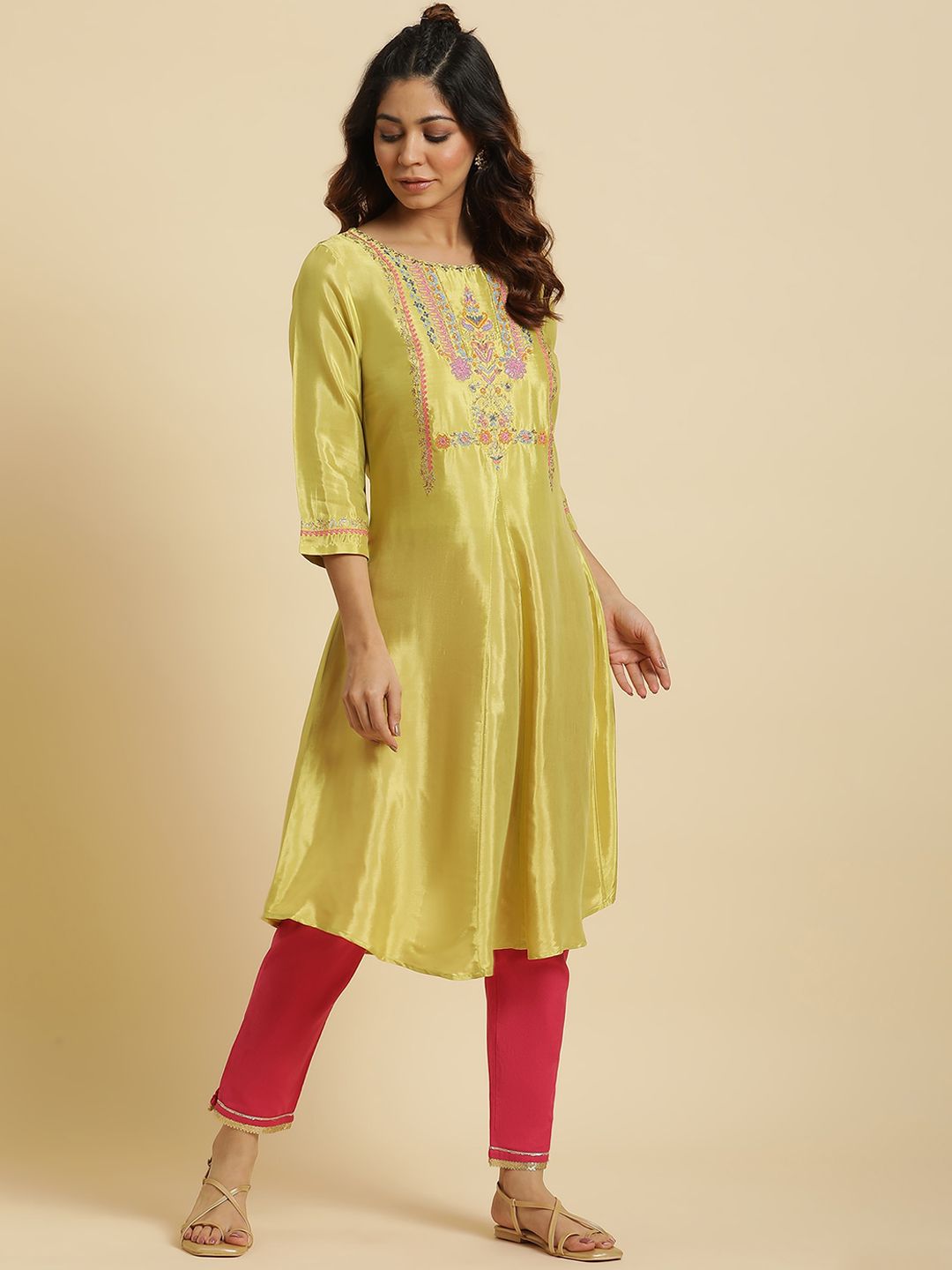 W Ethnic Motifs Embroidered Sequinned A Line Kurta