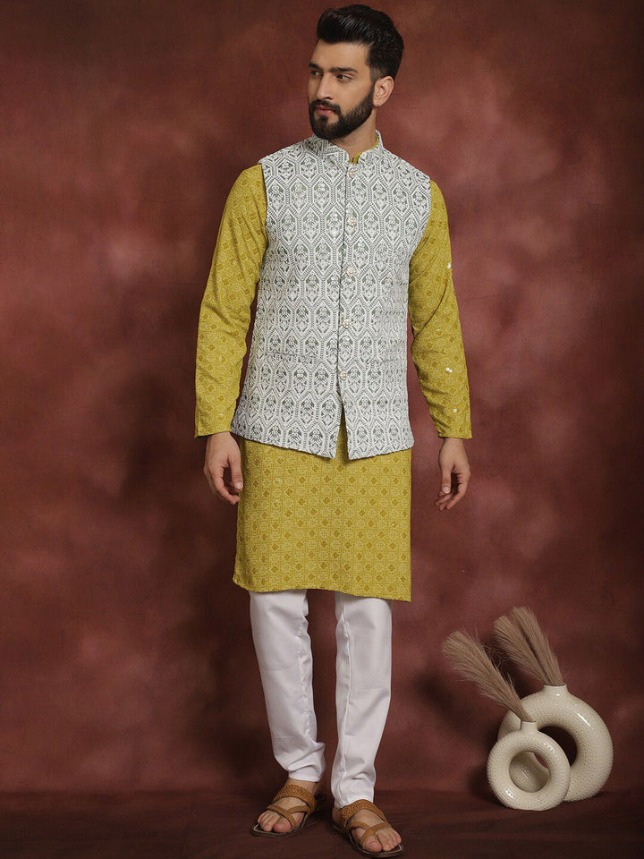 Anouk Embroidered Regular Thread Work Cotton Kurta with Churidar