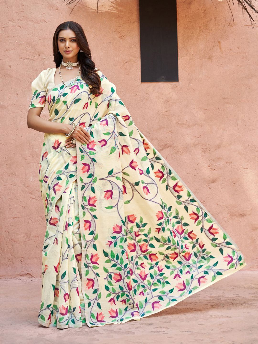 KALINI Woven Design Pure Cotton Jamdani Saree