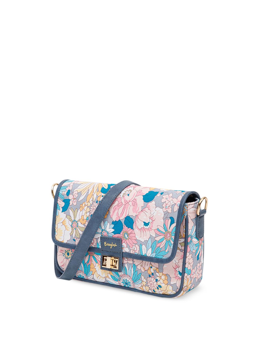 Berrylush Blue & Pink Floral Printed Structured Shoulder Bag