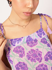 DressBerry Blossom-Brigade Floral Printed Shoulder Straps Peplum Top