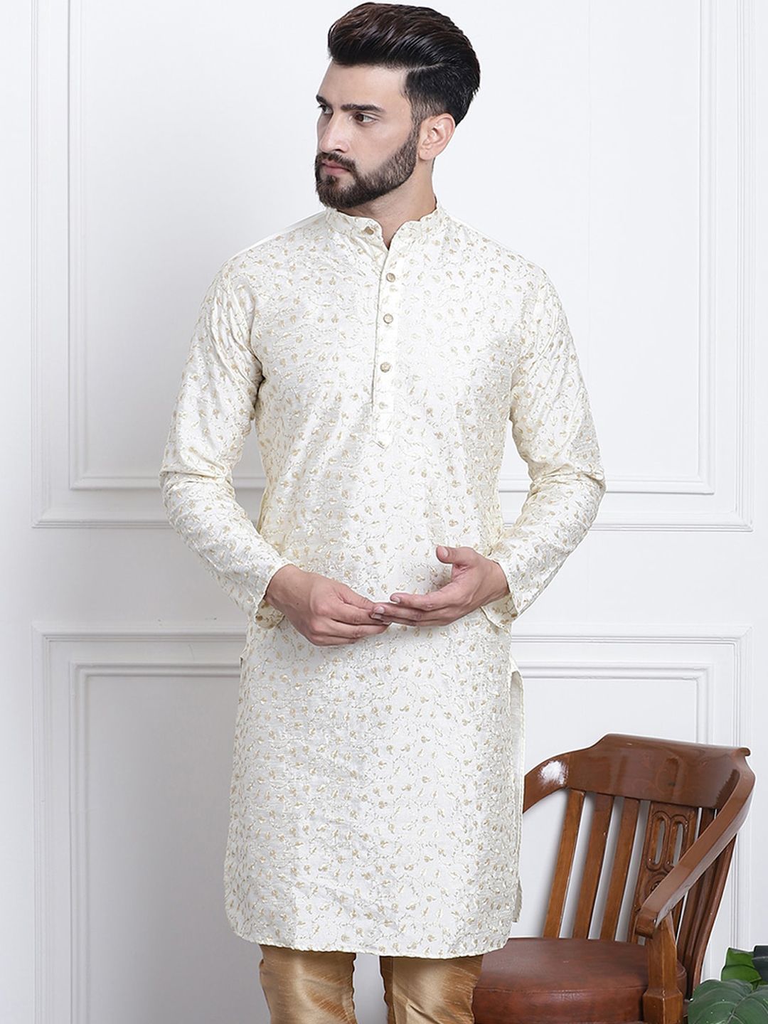 SOJANYA Kurta Lurus Kolar Mandarin Sulam Bunga