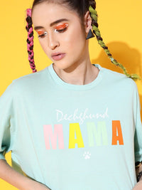 STREET 9 Women Sea Green Printed Pure Cotton Drop-Shoulder Sleeves Bio Finish Boxy T-shirt