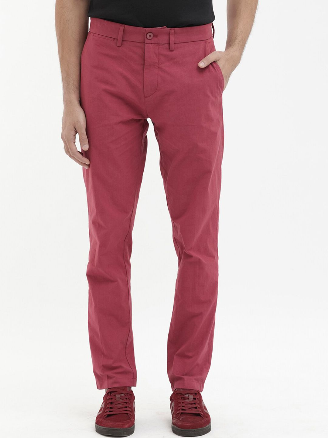 RARE RABBIT Men Harlow Mid-Rise Regular Fit Cotton Trousers