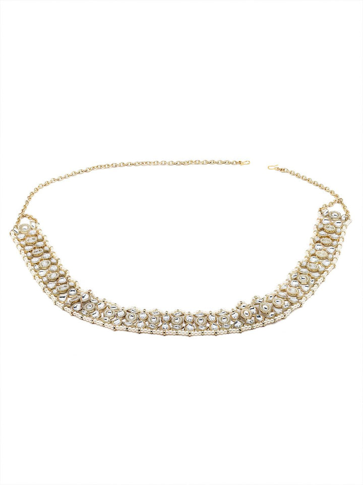 Karatcart Gold-Plated White Kundan-Studded & Pearl Beaded Waist Chain