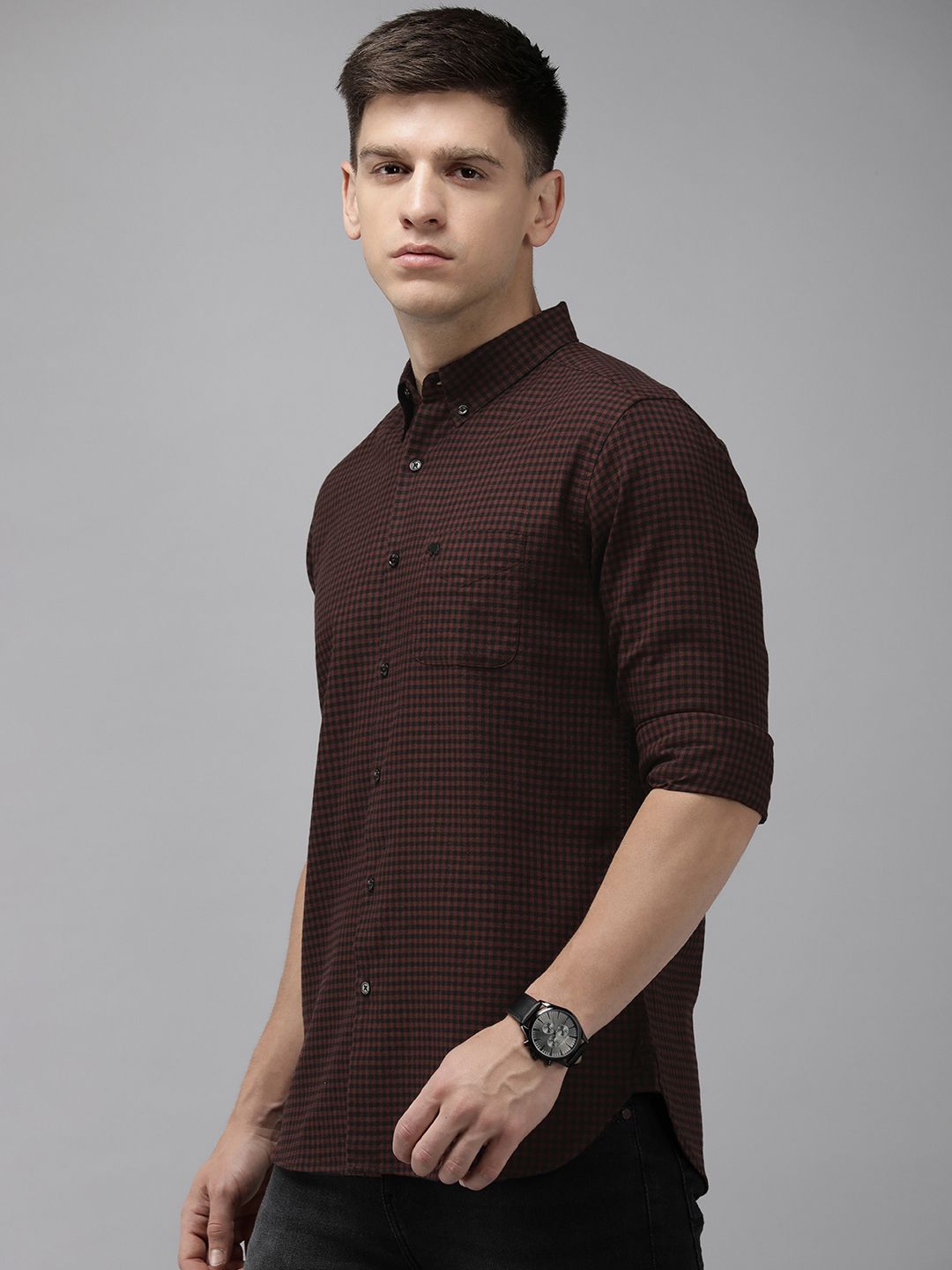 THE BEAR HOUSE Slim Fit Gingham Checks Opaque Casual Shirt