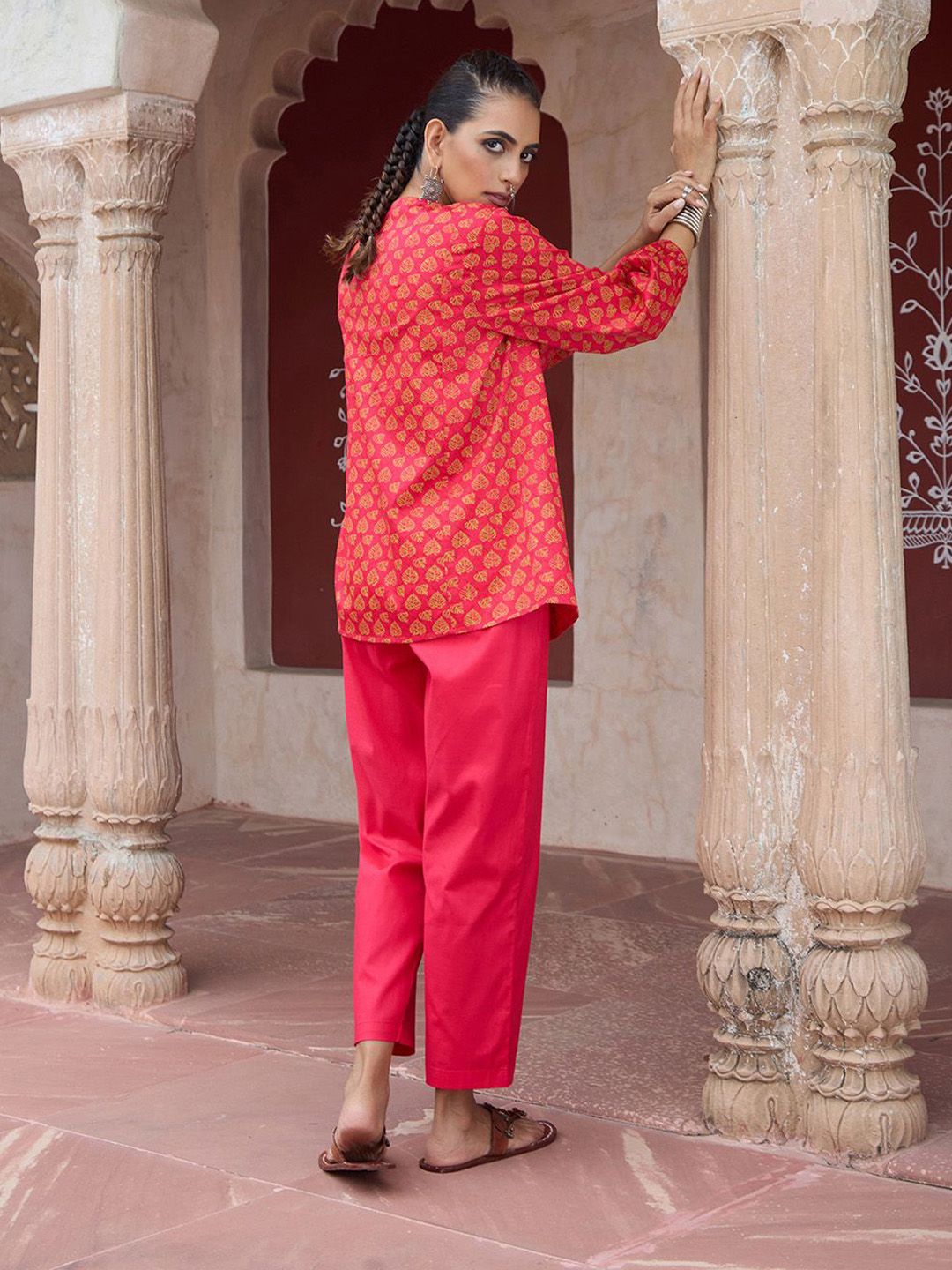 House of Chikankari Women Pink Cotton Hand Block Kurta Set