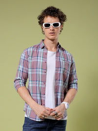 The Indian Garage Co Slim Fit Tartan Checks Opaque Twill Cotton Casual Shirt