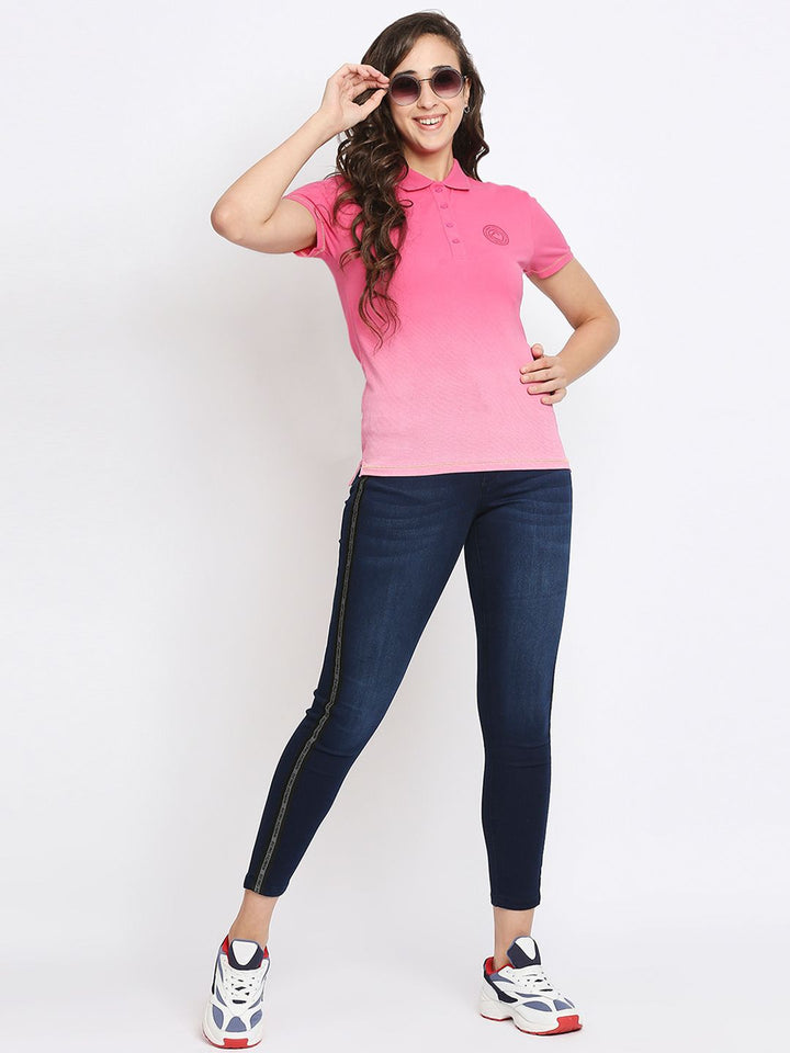Being Human Women Pink Polo Collar Regular Fit Cotton T-shirt