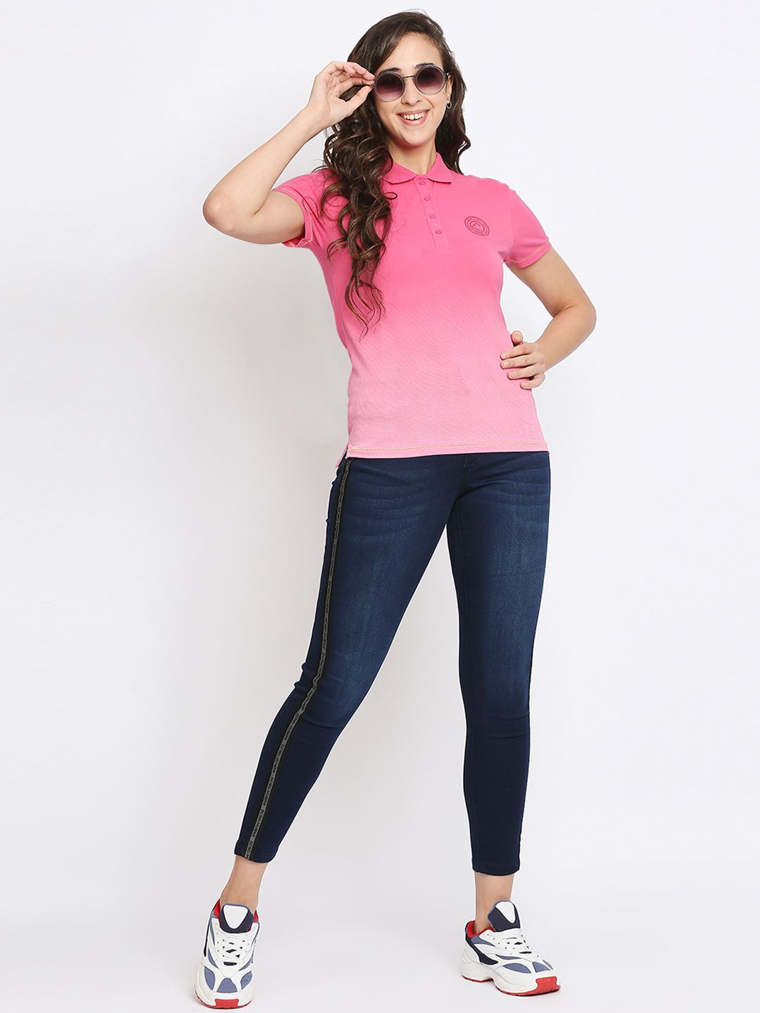 Being Human Women Pink Polo Collar Regular Fit Cotton T-shirt