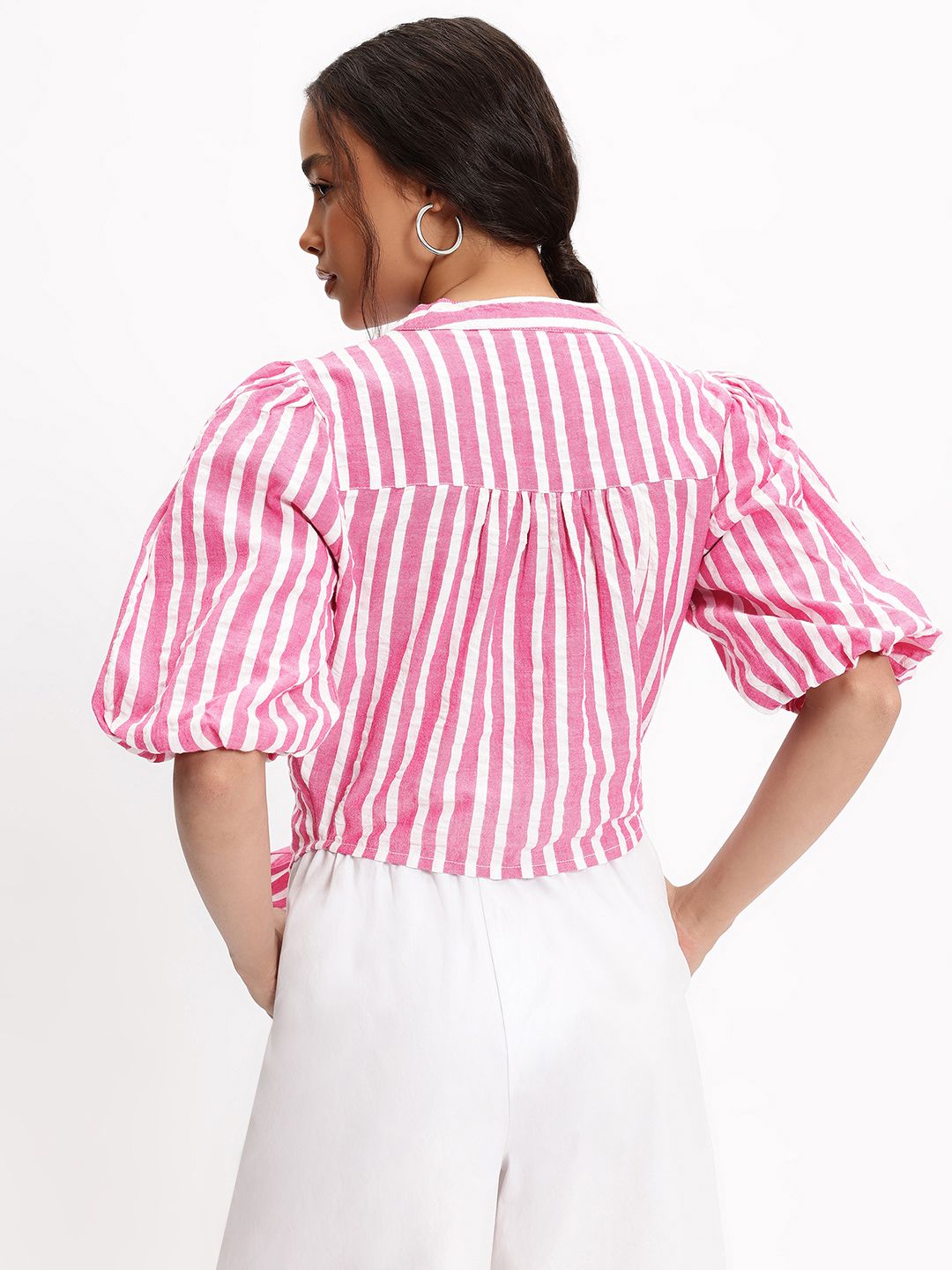 DressBerry Preppy Perfect Stripes Knotted Cotton Shirt Style Top