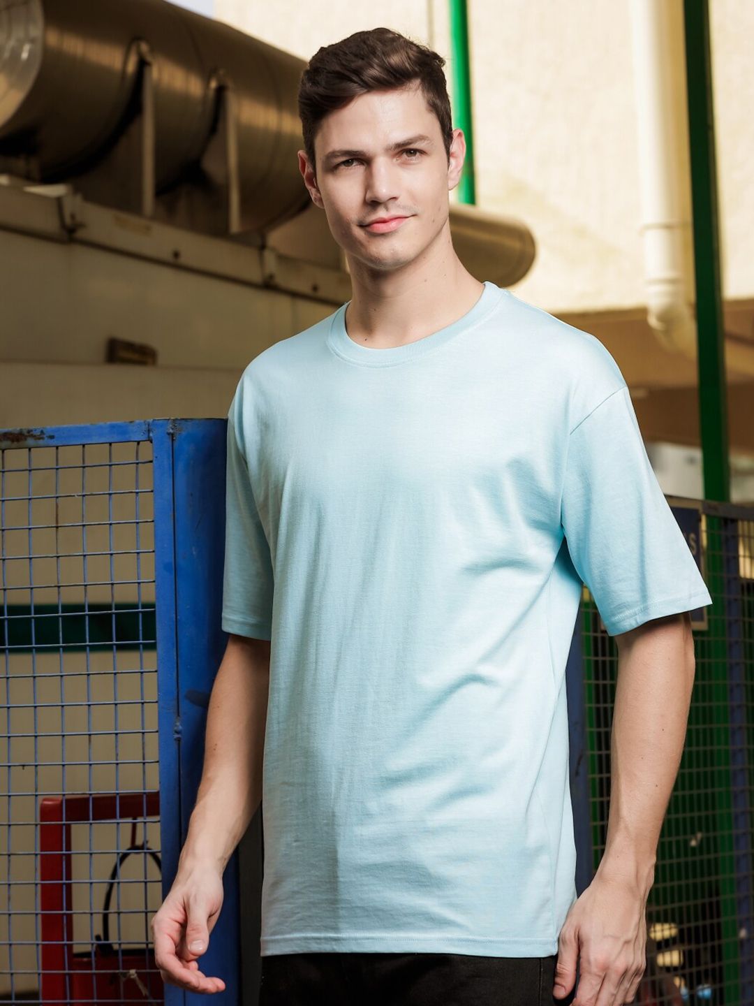 ADRO Round Neck Drop-Shoulder Sleeves Oversized Pure Cotton T-shirt