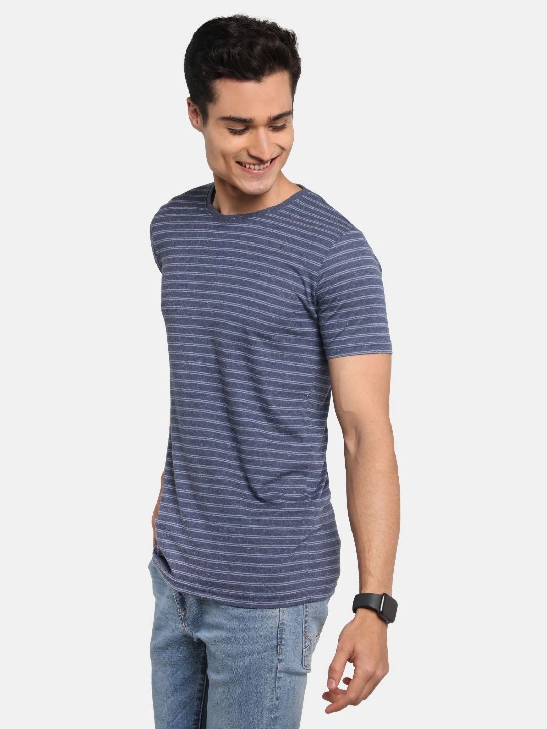 ADRO Men Striped Round Neck Cotton T-shirt