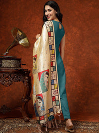 KALINI Ethnic Motifs Printed Sleeveless Straight Kurta & Trousers With Dupatta