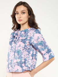 Rareism Cetakan Floral Flared Sleeve Styled Back Top