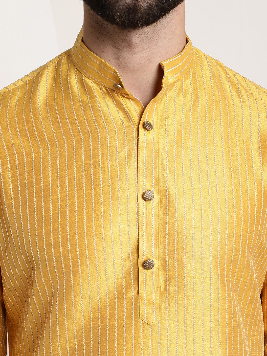 Sojanya Men Mustard Yellow & Golden Embellished Kurta