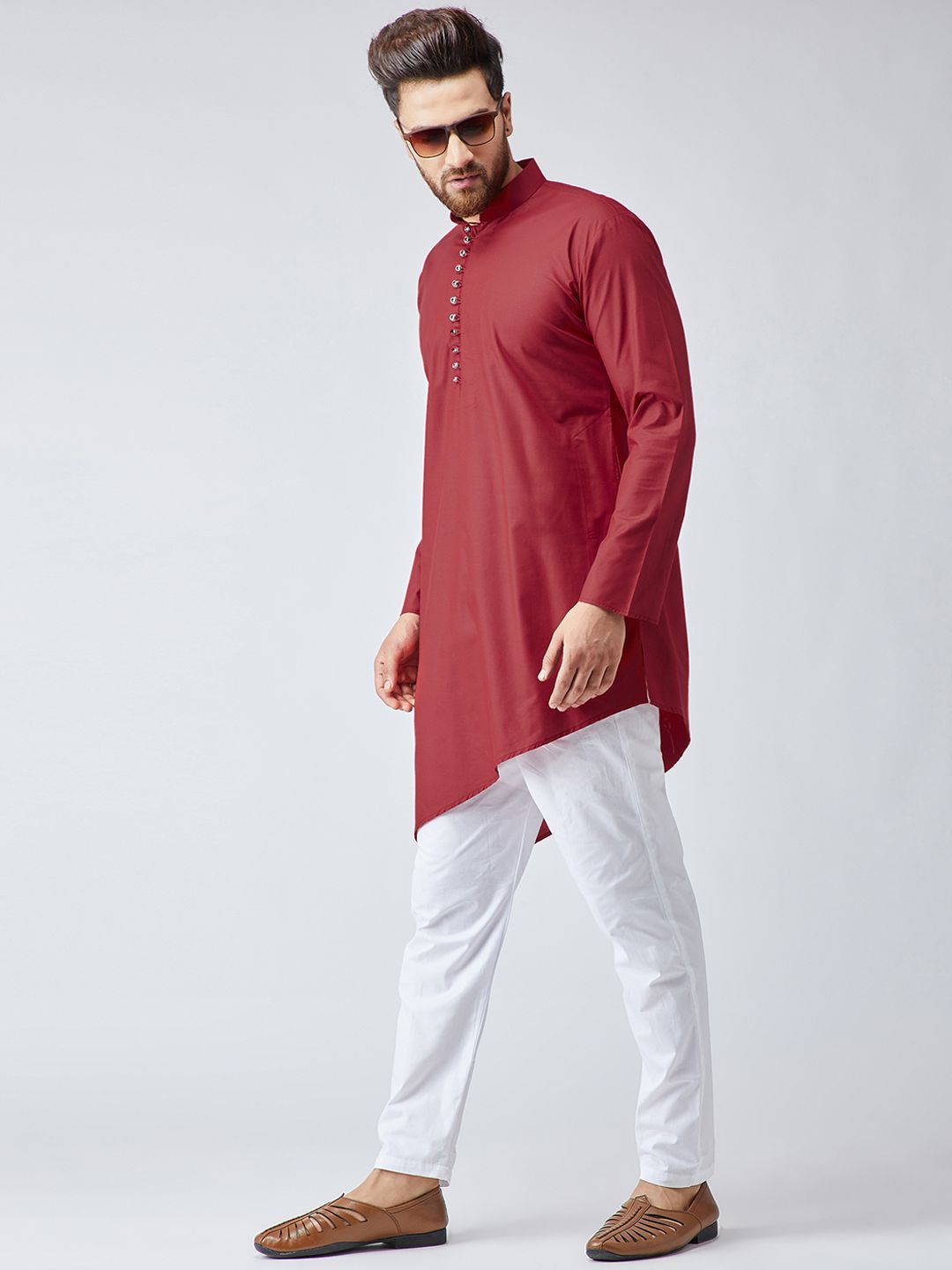SOJANYA Lelaki Maroon Asymmetric Solid Straight Kurta