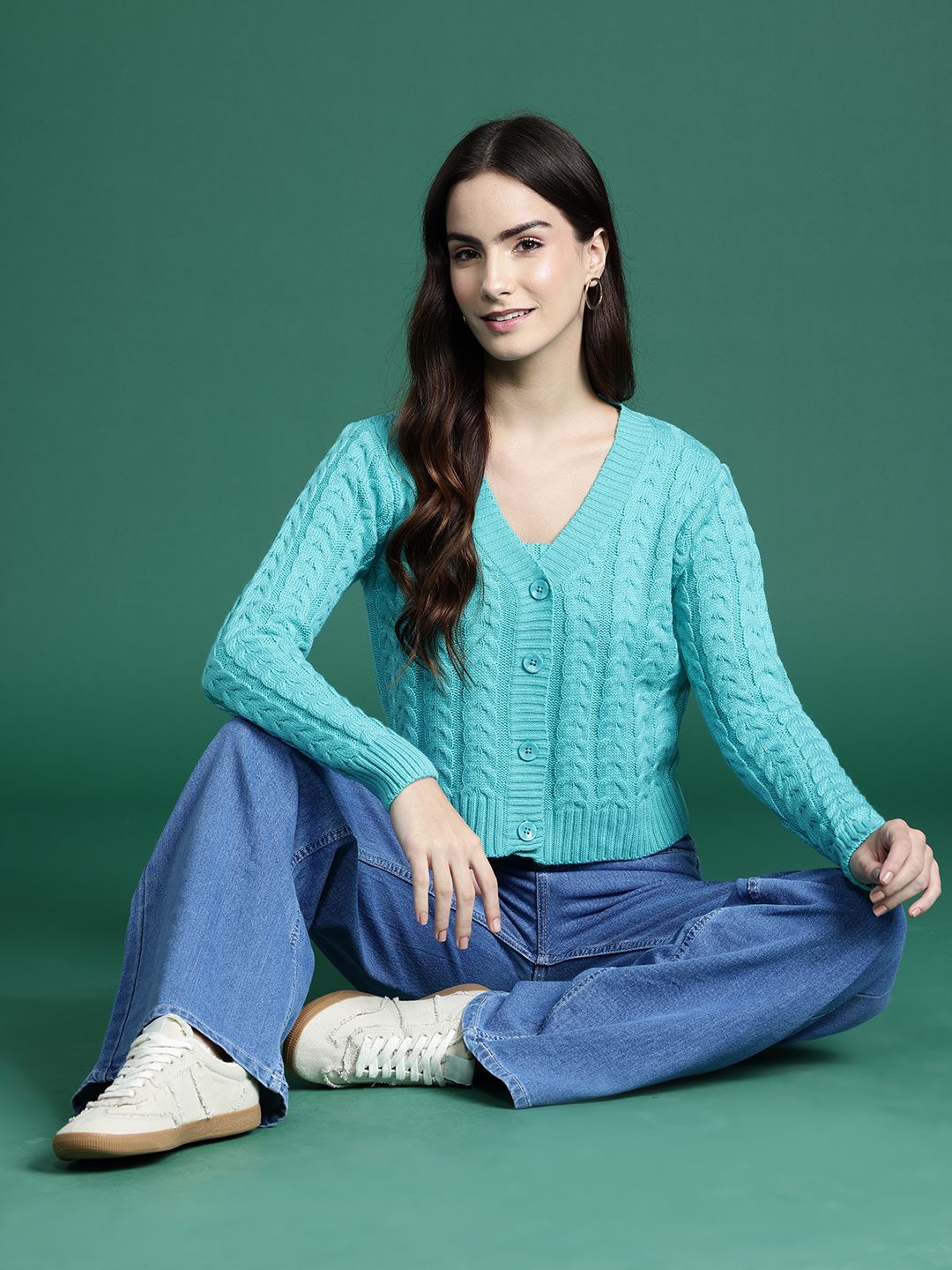 DressBerry Cable Knit Cardigan with Knitted Inner Crop Top