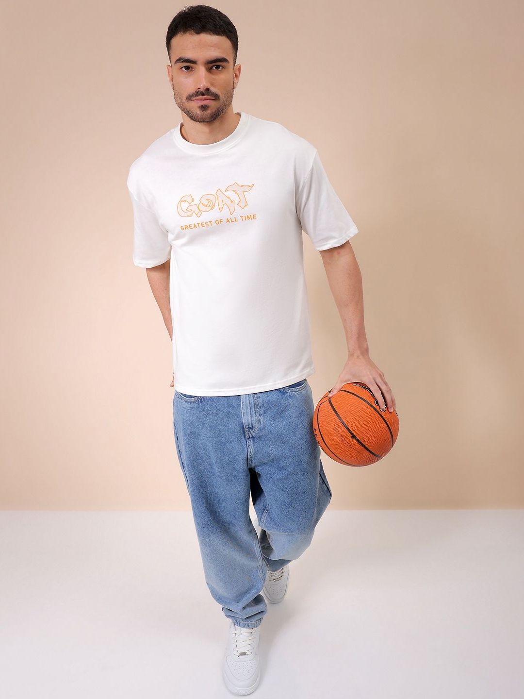 The Indian Garage Co Men Graphic Printed Round Neck Pure Cotton Oversized T-shirt