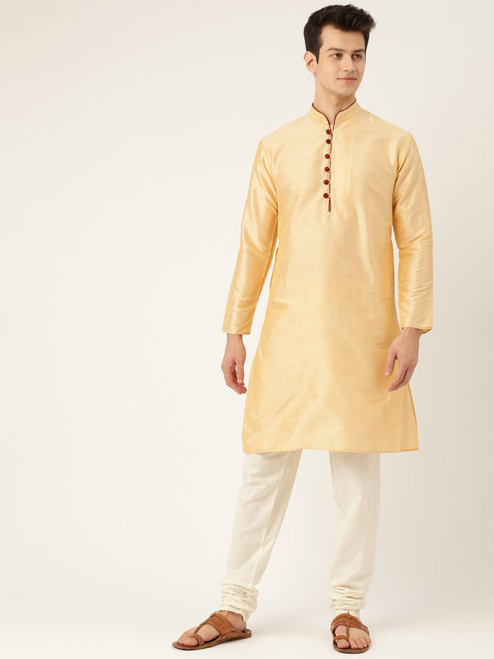 SOJANYA Men Golden Solid Straight Kurta