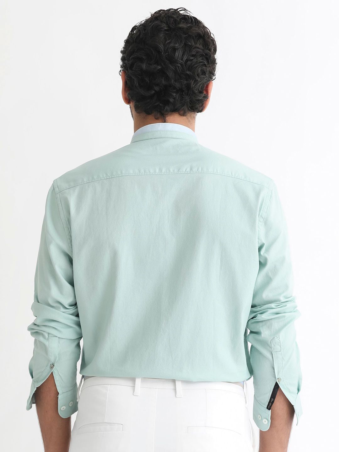 RARE RABBIT Men Tehran Slim Fit Band Collar Cotton Shirt