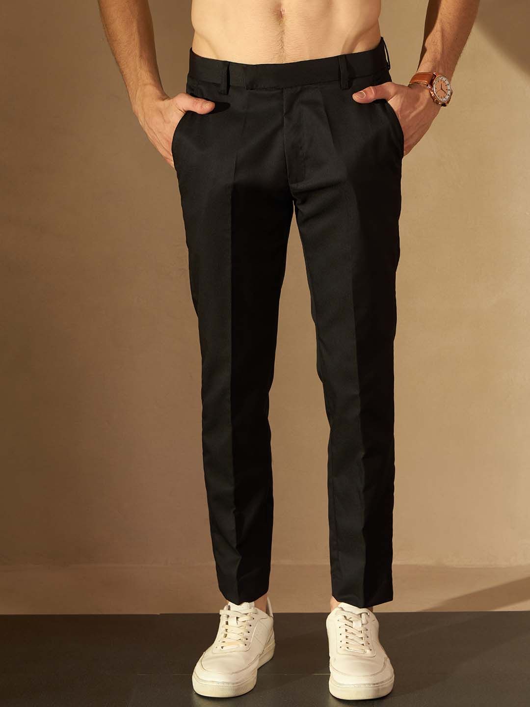DENNISON Men Black Tapered Fit Cropped Trousers