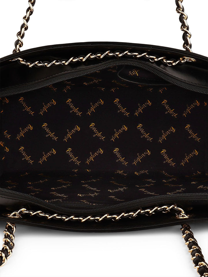 Berrylush Black PU Structured Oversized Shoulder Bag