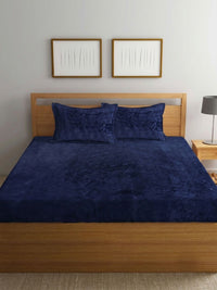 Myntra Elegant Homes Blue 300 TC King Woolen Bedsheet with 2 Pillow Covers