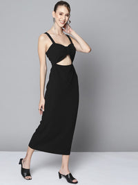 SASSAFRAS Women Black Textured Sheath Midi Dress