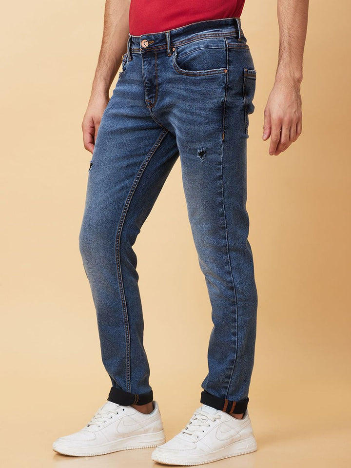Being Human Men Slim Fit Low Distress Light Fade Jeans