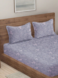 KLOTTHE Grey Floral Cotton 300 TC Fitted King Fine Bedsheet dengan 2 Sarung Bantal-98 x 87 inci