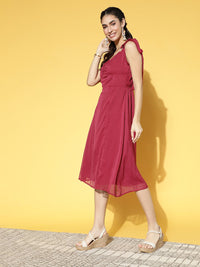 Athena Women Deep Burgundy Self-Design Volume Play Dress