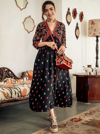 Rustorange Black & Orange Ethnic Motifs Printed Maxi Dress