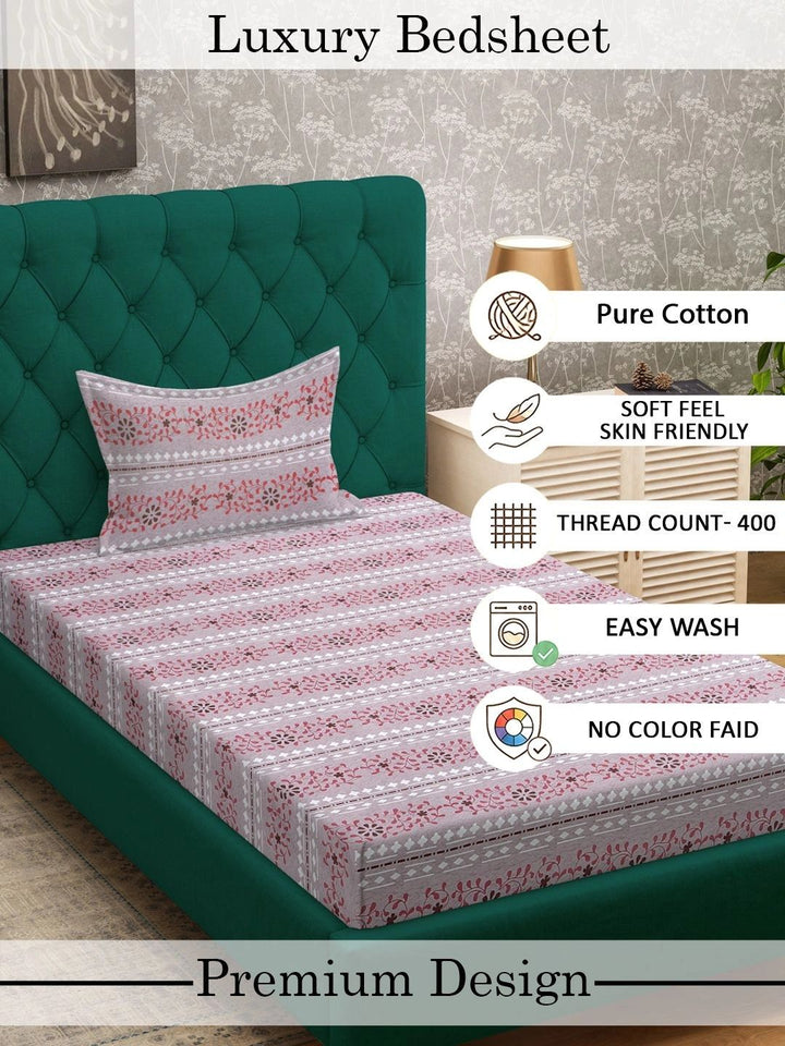 Myntra Elegant Homes Pink Floral 400 TC Single Bedsheet with 1 Pillow Covers