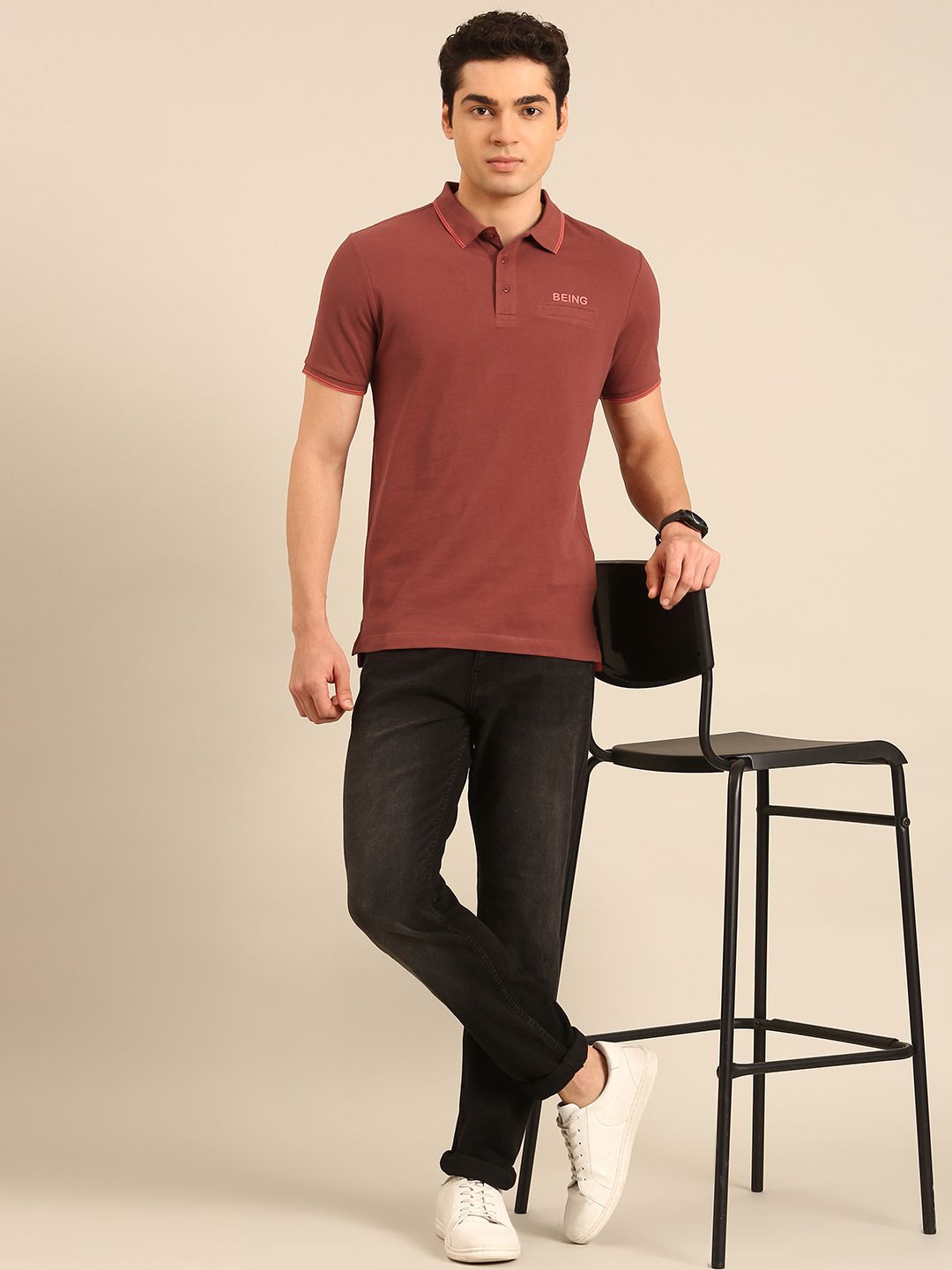 Being Human Polo Collar Pure Cotton T-shirt with Welt Pocket