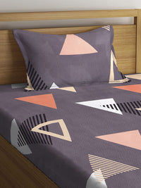 KLOTTHE Grey Geometric 300 TC Cotton Blend Elasticated Single Bedsheet with Pillow Cover