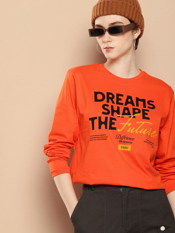 Difference of Opinion Oversized Fit Long Sleeve Typography Printed Pure Cotton T-shirt