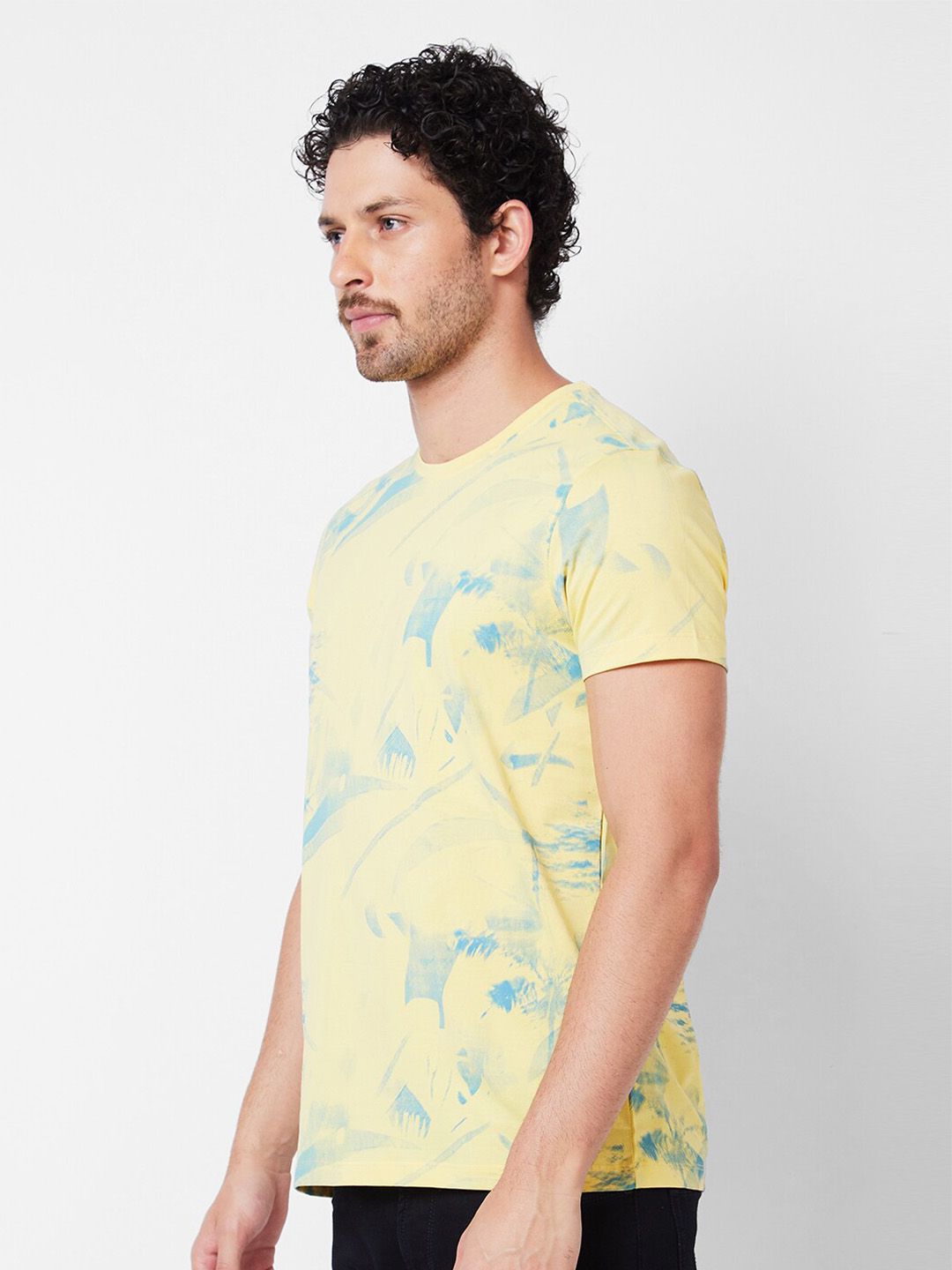 SPYKAR Abstract Printed Round Neck Slim Fit Cotton T-shirt