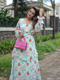 STREET 9 Green Floral Georgette Maxi Dress