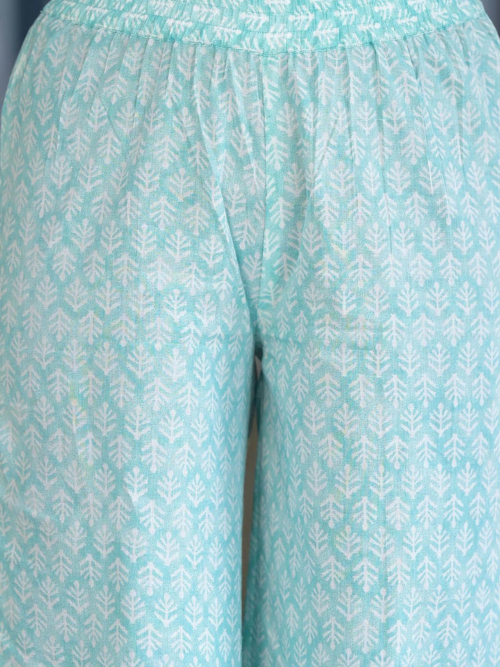 Vishudh Blue V Neck Floral Printed Regular Pure Cotton Kurta with Trousers & With Dupatta