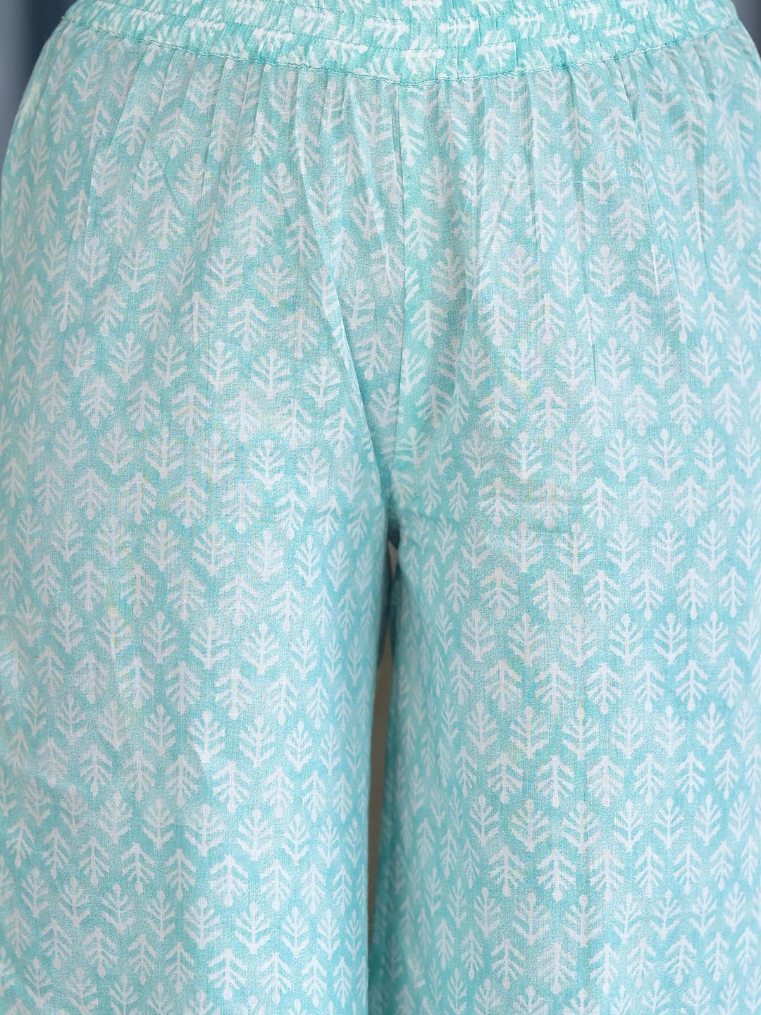 Vishudh Blue V Neck Floral Printed Regular Pure Cotton Kurta with Trousers & With Dupatta